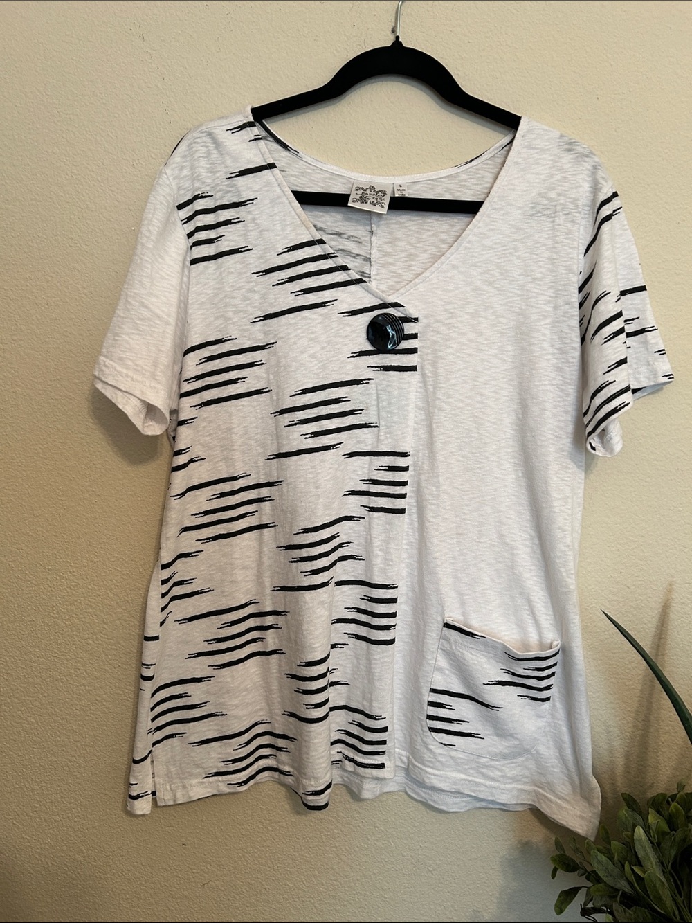 Parsley & Sage White Tee with Black Brushstroke Accents